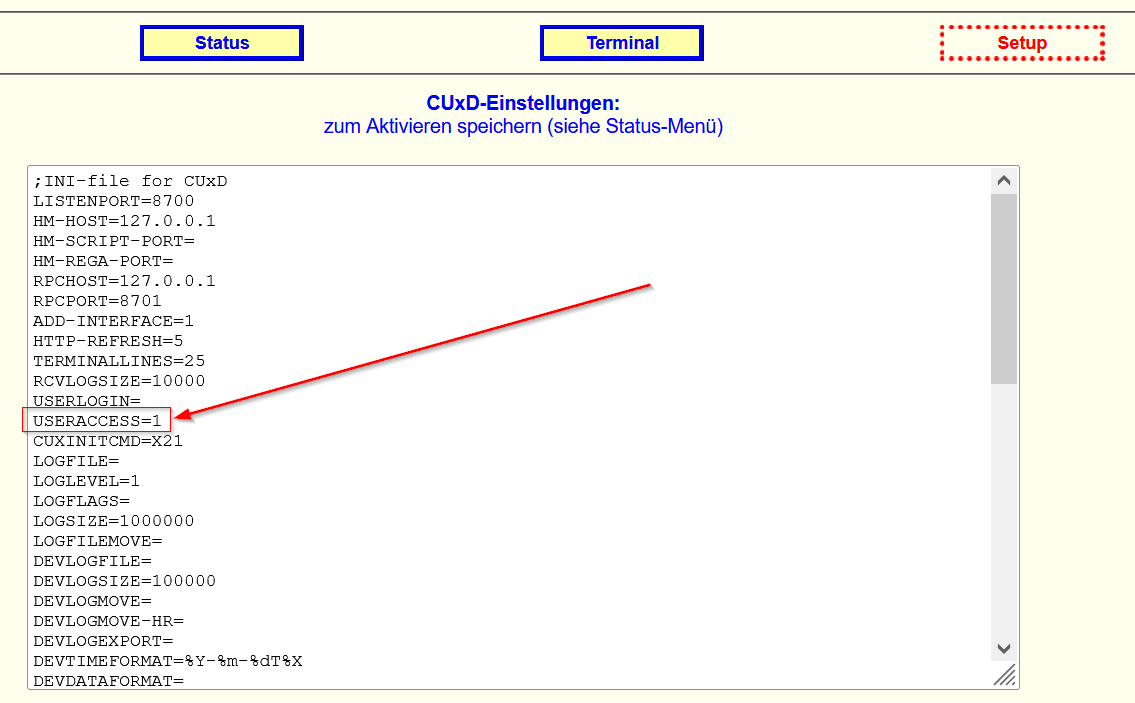 CUxD-Daemon Admin freischalten